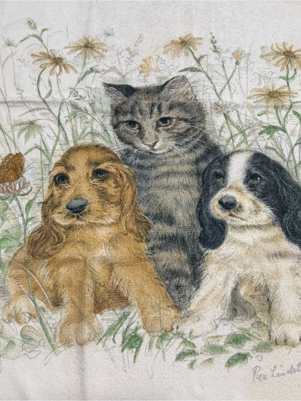VTG 80s Rex Lindstrom Kel-Tex Beach Towel Featuring (2) Cocker Spaniels & Tabby